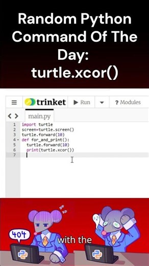 Random Python Command Of The Day, turtle.xcor() #coding #python #programming