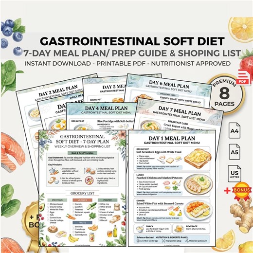 7-day Gastrointestinal Soft Diet Meal Plan: Printable Weekly Grocery List and Digestive Support Guide - Etsy