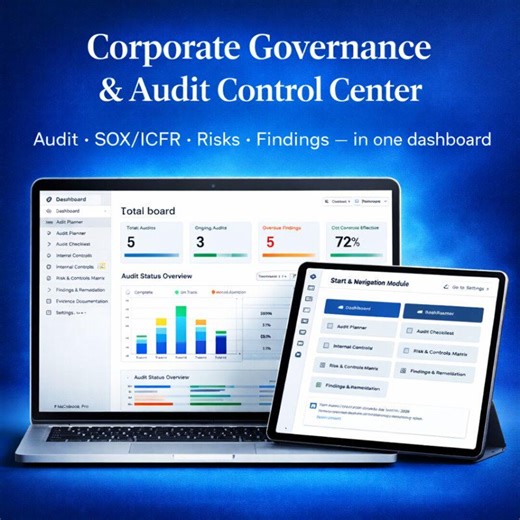 Audit Tracker Excel, Corporate Governance & Compliance Dashboard, SOX/ICFR Internal Controls, Risk and Control Matrix, Findings Remediation - Etsy Australia
