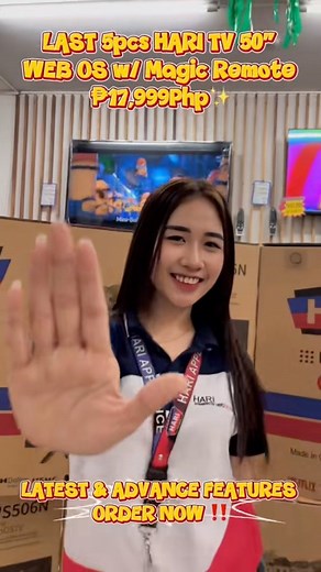 18K views · 358 reactions | Last 5pcs nalang !!! Ang Pang Malakasang HARI TV 50” WEB OS w/ Magic Remote For Only ₱17,999Php 酪 Ubusang HARI TV 50” Nanaman tayooo pano banaman Latest na ✅ Advance Features pa  may Magic Remote wala sa ibang Normal na TV 酪 #hariappliance #trendingreelsvideo | HARI Appliance | Facebook