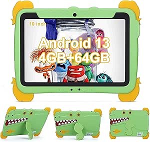C idea Kids Tablets 10.1 inch,Upgraded Android 13 Tablet for Kids,Children Tablet 4GB RAM+64GB ROM(1TB TF), FHD IPS Screen,5 Hours Battery,5G WiFi,Great Gift for Toddler(Green)