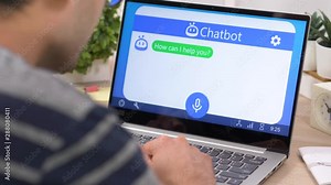 Chatbot online help chat on a laptop computer. Stock Video