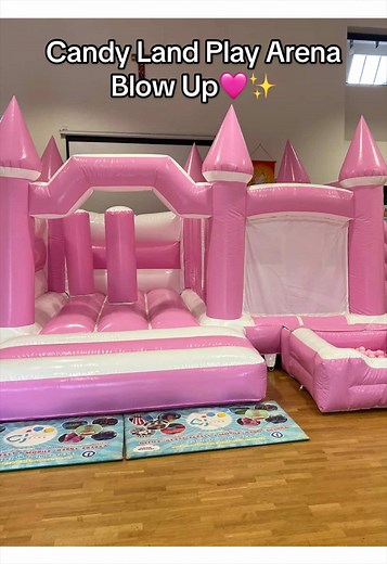 Inflating the Pink Candy Land Play Arena for Fun Events