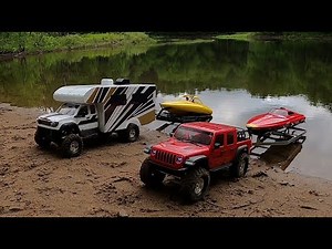 Rc boat launch,rc scale CAMPER truck DUALLY, rc car 4x4 axial jeep gladiator.