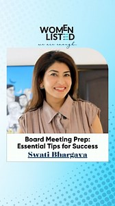 Learn how to prep effectively for board meetings. Get practical tips to navigate discussions confidently and make a strong impression✨ . Video Credits: @swatidb . . #BoardMeeting #PreparationTips #BusinessStrategy #LeadershipSkills #ProfessionalDevelopment #SuccessMindset #ProductivityHacks #CareerAdvice | Women Listed