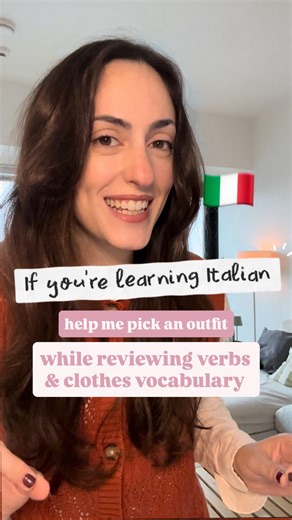 🇮🇹 Learning Italian through outfits >>>> Today we’re reviewing clothes and verbs vocabulary while I recreate a look I found on Pinterest from the beautiful @sofimontojo 😍 Before you watch the video, remember these useful verbs: • INDOSSARE (to wear) • METTERSI (to put on) 👗 Clothes Vocabulary and Phrases: • LA CAMICIA A RIGHE: striped shirt 👔 • I JEANS: jeans • IL MAGLIONE: sweater • IL MAGLIONE SENZA MANICHE: sleeveless sweater • GLI STIVALI: boots 👢 • COME STO?: How do I look? • PRENDERE