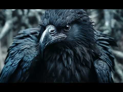 Captivating raven eyes glowing fiercely video animation, ai generated