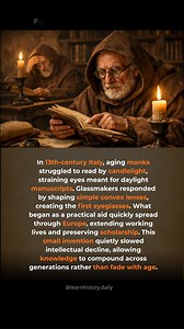 The invention that saved knowledge. Eyeglasses quietly extended human learning by keeping scholars reading decades longer. Clear vision kept ideas alive 👓 Follow for hidden inventions that shaped history #history #invention #education #eyeglasses #learning | Learnhistory.daily