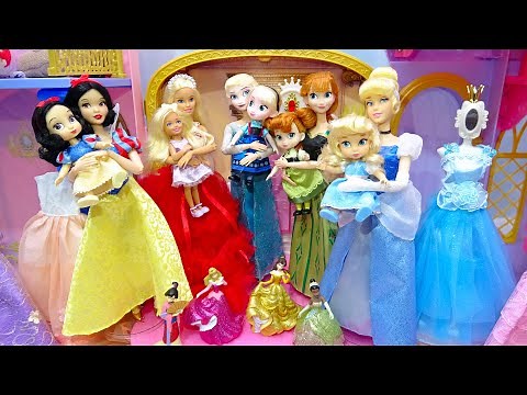 ディズニープリンセスお姫様 新しい部屋で 着せ替え ドレスに大変身 エルサ アナ バービー人形 シンデレラ 白雪姫 ✨ Barbie 海外 人形 アニメ