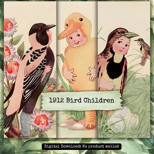 Bird Children Bookmarks Printable Vintage Storybook Gift Tags Junk Journal Cards Scrapbook Ephemera - Etsy