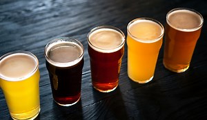 Different types of beers. Ale, dark, light and unfiltered beer and...