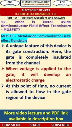 12 FET Semiconductor Physics Metal Oxide Semiconductor Field Effect Transistors MOSFET