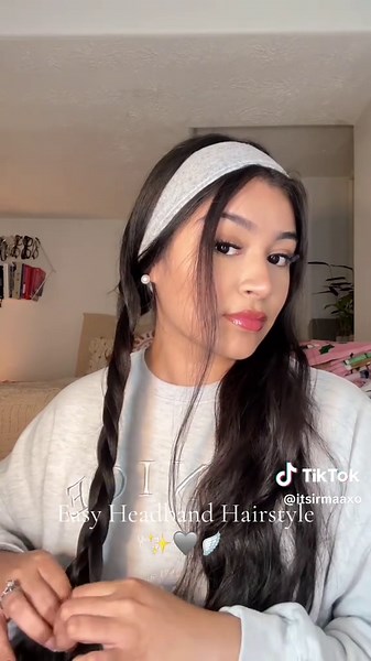 Easy headband hairstyle 🩶🪽 #hairstyletutorial #hairstyleideas #easyhairstyles #peinadosfaciles #headbandhairstyle