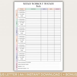 Workout Schedule, Workout Schedule Template, Progress Tracker, Fitness Checklist, Daily Planner, PDF, Printable, A4 - Etsy