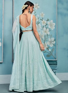 Sea Green Thread Embroidered Lehenga