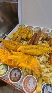 450K views · 3.9K reactions | THE CHIP INN 20" COD FATHER  Chips Large fish 2 x mini fish Fish bites 2 x large sausage 2 x large battered sausage 2 x small sausage 2 x small battered sausage 2 x fish cakes 2 x cheese and onion fry 2 x scallops 10 x sauces (peas,beans,curry,gravy) Battered bits | Chip Inn | Facebook