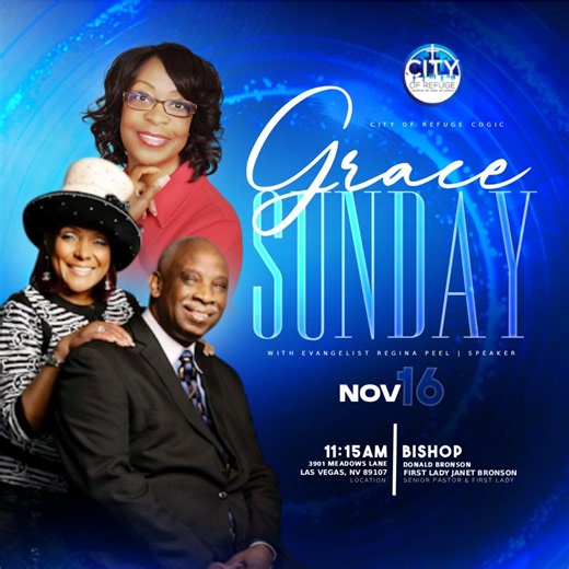 🌟 Grace Sunday at City of Refuge COGIC! 🌟 Join us this Sunday, November 16th at 11:15 AM, for a powerful and uplifting worship experience! We’re excited to welcome Evangelist Regina Peel from Los Angeles, CA as our special guest speaker. Come expecting a move of God — you don’t want to miss it! 🙌 City of Refuge COGIC — All are welcome! | City of Refuge Church of God in Christ