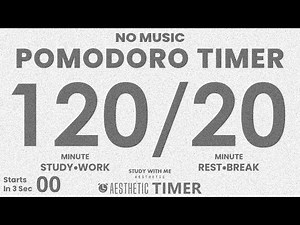 Boosted Focus: 120/20 Pomodoro Timer, No Music, 4.5 Hour Study, 120 Minute Timer, Minimalist Design