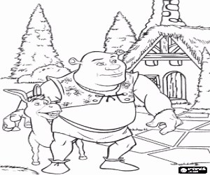 Shrek and Donkey on a walk coloring page printable game