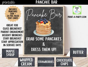 Pancake Bar Sign (8x10) + Topping Tent Cards - Printable Brunch Buffet Decor