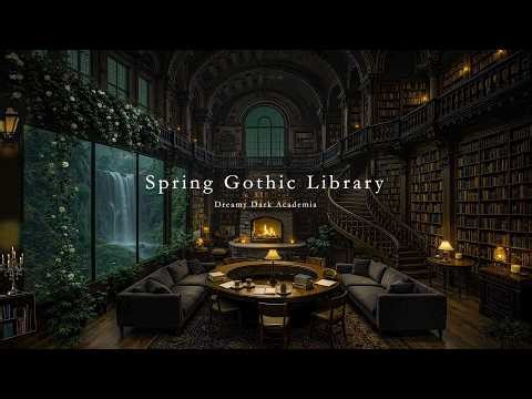Spring Gothic Library Ambience 🌿 Dark Academia Music with Rain for Studying, Writing & Deep Focus