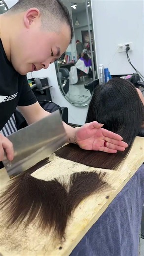 Stop using scissors! A kitchen knife is the real stress reliever. #barbershop #wigs
