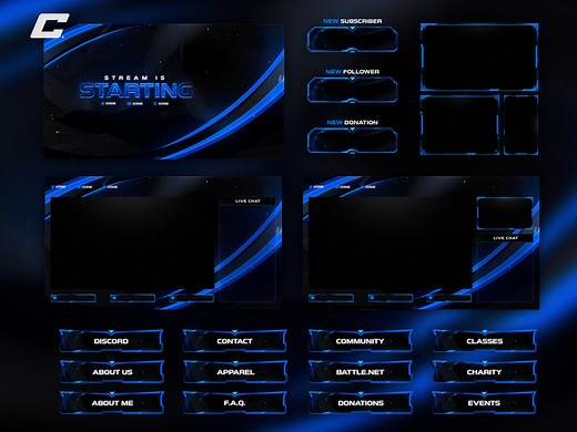 Blue Neon Animated Twitch Overlay - Complete Stream Package - Includes Source Files* - Dark - Black - Blue - Clean - Neon - Abstract - Etsy