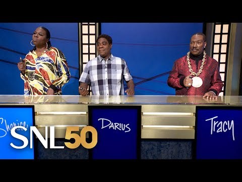 Eddie Murphy Has Perfect Tracy Morgan Impression in 'Black Jeopardy' Skit at 'SNL' 50th — and Leslie Jones Can't Handle It