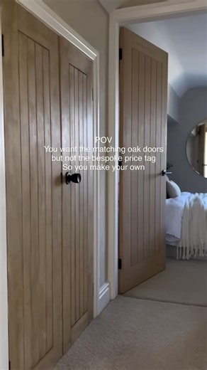 Kerry Kellett on Instagram: "After a flurry of questions about these doors I thought I’d share them again. I can’t believe it’s been a year since I did them. We have two cupboards upstairs with these small doors. We couldn’t get matching oak doors in these sizes, without it being £££, so here’s how I made them look like the rest of the doors upstairs on a budget. I started by replicating the panelling with 6mm MDF, the pieces around the edge are slightly wider than the inner panels, secured with