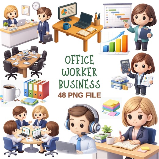 Office Worker PNG Clipart Bundle | 48 Cute Business People & Office Supplies | Digital Download for Commercial Use - Etsy UK
