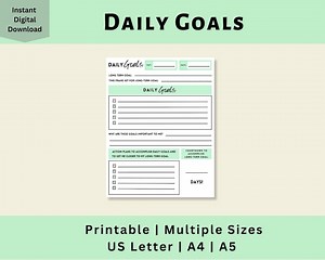 Daily Goal Sheet, Daily Goals Printable, Goal Planning, Goal Setting Printable, Goal Journal, Digital Download, US Letter, A4, A5, PDF - Etsy UK