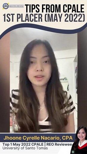 CPALE TOP 1 Tips from Ms. Jhoone Nacario #REOReviewee #REOTopnotcher #REOCPAREVIEW #REOCPA #CPALE #fyp #fypシ