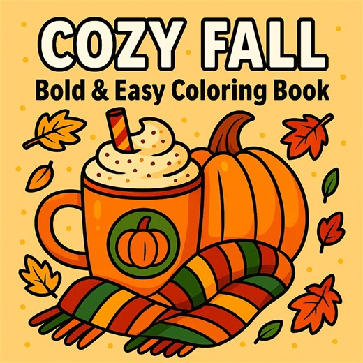 Fall Coloring Book Printable | Cozy Autumn Coloring Pages | Bold Easy Coloring Book for Adults | Fall Activities PDF | Digital Download - Etsy