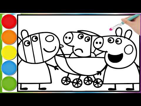Peppa Pig and her zebra friend play with baby George || Let's learn to color the Peppa Pig page