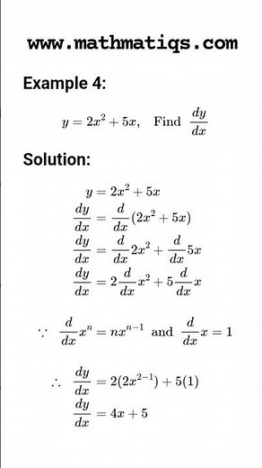 Basic Differentiation || Derivative of 2x^2+5x #shorts #maths #mathmatiqs