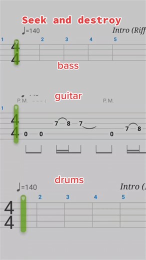 #metallica #metal #seekanddestroy #tuto#guitar #drum #bass#songsterr #tab
