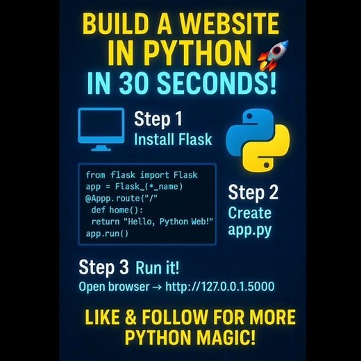 Build a website with Python in 60 seconds | Python se website banaye #pythontricks #pythontutorial