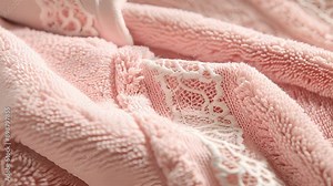 Add a pop of color to your selfcare routine with this blush pink bathrobe featuring a plush fabric and delicate lace sleeves.