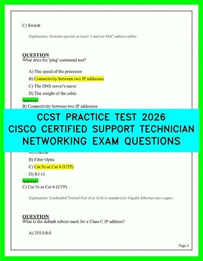 CCST PRACTICE TEST 2026 CISCO CERTIFIED SUPPORT TECHNICIAN NETWORKING EXAM QUESTIONS video