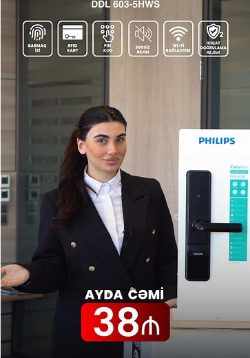 🇦🇿 Sevdiklərinizin təhlükəsizliyi hər şeydən önəmlidir. Easy Tech sizin rahatlığınızı düşünərək, etibarlı və ağıllı qapı kilidlərini təqdim edir. Gözlənilməz hallara qarşı maksimum qorunma və rahat istifadə imkanı! Philips DDL603 - 5HWS ✔️Barmaq izi ✔️RFID Kart ✔️Pin Kod ✔️Səssiz rejim ✔️Wi-Fi ✔️İkiqar doğrulama rejimi 🇷🇺 Безопасность ваших близких превыше всего. Easy Tech заботится о вашем спокойствии, предлагая надежные и умные дверные замки. Максимальная защита и удобство в непредвиденных