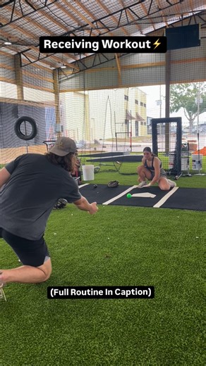 Reagan Glanz on Instagram: "I tried @sebastiankuhns receiving routine🔥⬇️ 1. Rolls plyo ball 2. Picks plyo ball 3. Banded resisted plyo ball 4. Banded assisted plyo ball (both sides) 5. Machine receiving 10/10 would do again🤝 #softball #baseball #catcher #catchers"