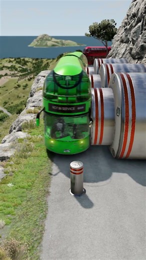 BUS vs Giant Pit Bollards Crash #17 – BeamNG.drive #beamngdrive #shorts