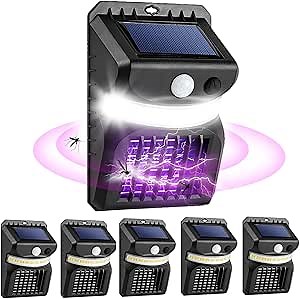 Solar Mosquito Zapper Outdoor, Bug Zapper Outdoor Electric, Insect Fly Traps with Motion Sensor Lights, Wall Lamp for Outdoor Garden Yard (6 Pack, White Light)