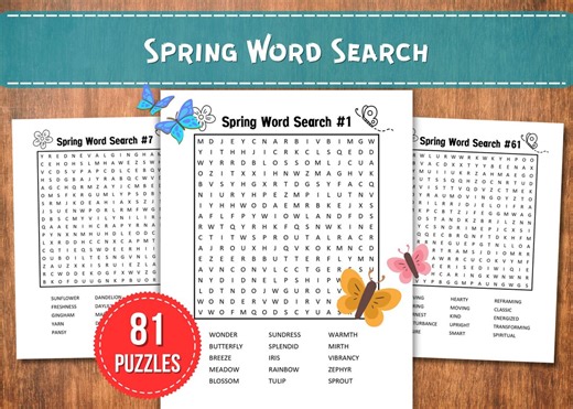 Spring Word Search Printable, 81 Word Search Puzzles, 15 Words Each, Answer Key Included, Kids & Adults, Instant Download - Etsy