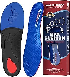 Walkhero Arch Support Inserts for Men & Women - Plantar Fasciitis Insoles with Max Cushion, Orthotics for Heel Pain Relief, Work Boots, Standing All Day (Mens 10-10.5 | Womens 12-12.5, Starry Blue)