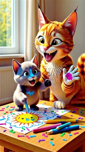 Mom Cat & Baby Cat’s Colorful Drawing Day 🎨🐾 #kidsstory #kidscartoon #cutecats