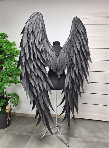 Black Large Angel Wings Costume for Adults, Dark Fallen Angel Wings Cosplay, Black Wings for Photoshoot & Performances, Handmade Wings Black