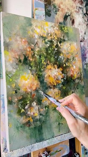 Painting a Marigold Floral Bouquet Using Acrylic Paints on Linen #painting #paintingdemo #artdemo