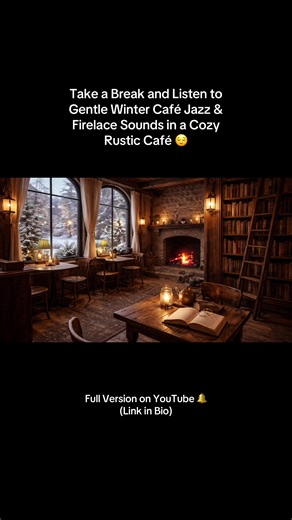 Gentle Winter Café Jazz & Fireplace Sounds in a Cozy Rustic Café #cozycafe #cafejazz #moodbooster #wintervibe #fireplacesound