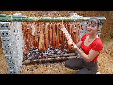 Go To The Market To Buy Pork, Smoked Pork Making Process, OFF GRID | Free Bushcraft, Ep119